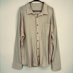 J. Crew Mens XXL Button Front Shirt Cream Cotton Slub Knit Long Sleeves Pocket